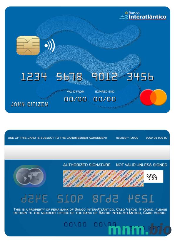 Cabo Verde Banco Inter-Atlântico bank przykład karty mastercard w formacie PSD